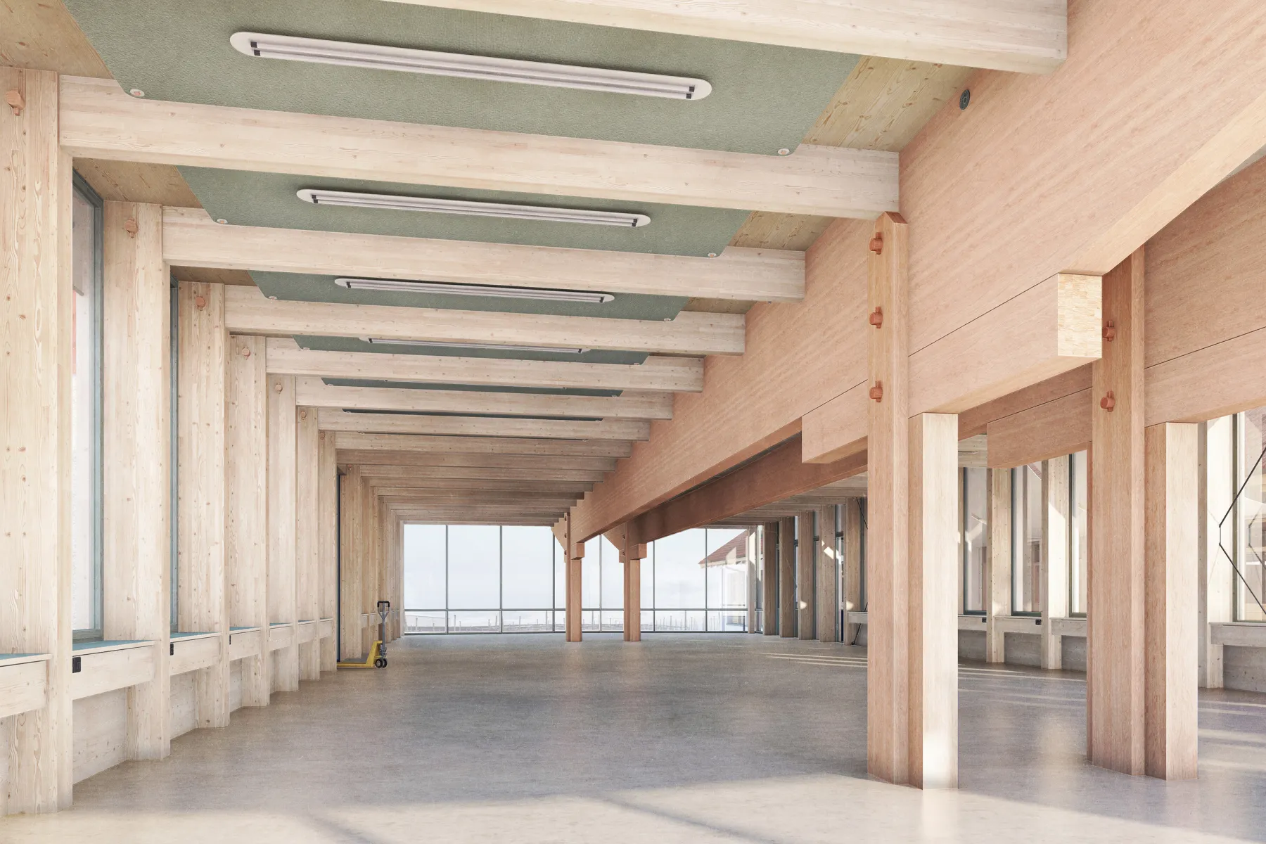 Halle mit hoher Decke und Säulen