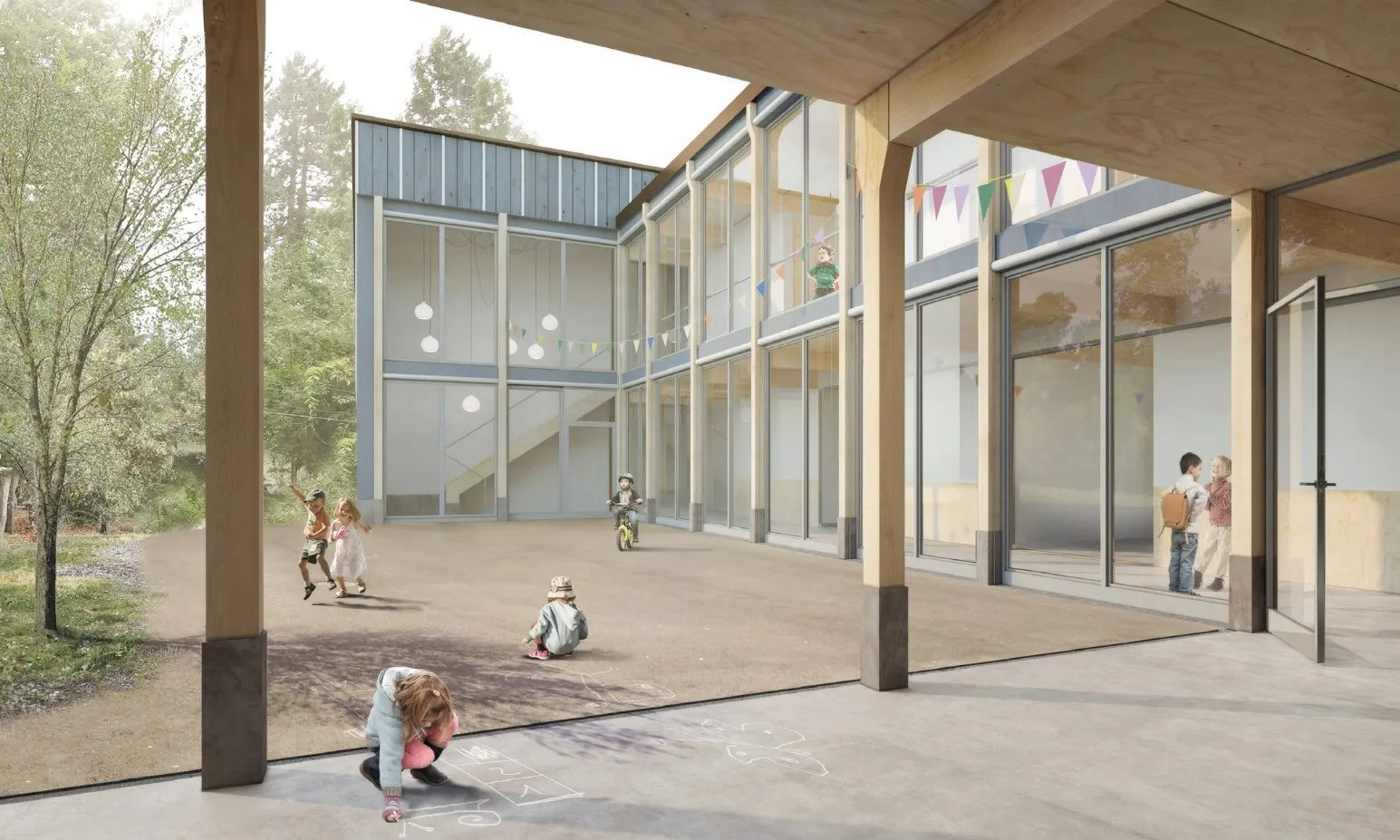 Platz mit spielenden Kindern