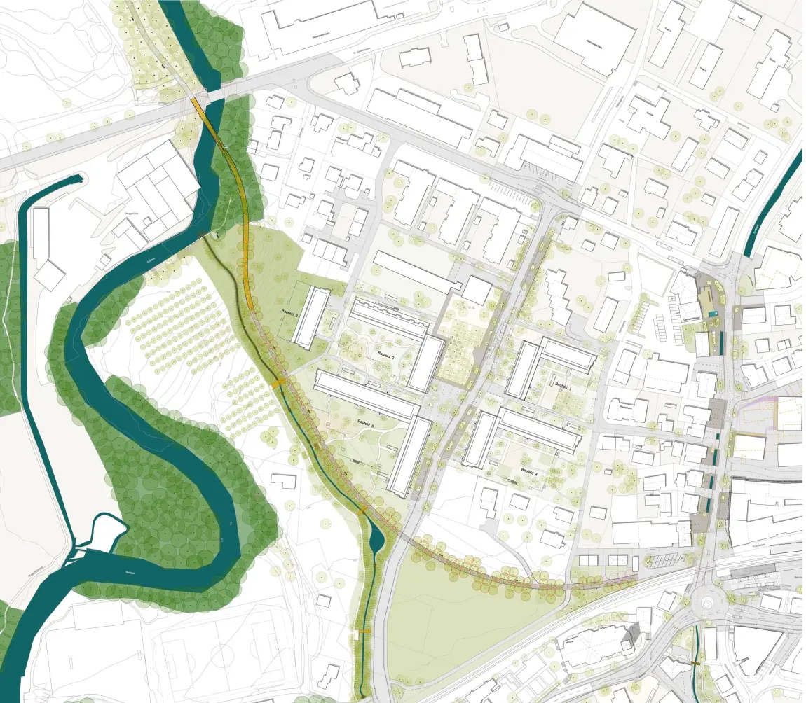 Übersichtsplan mit Häusern und Fluss