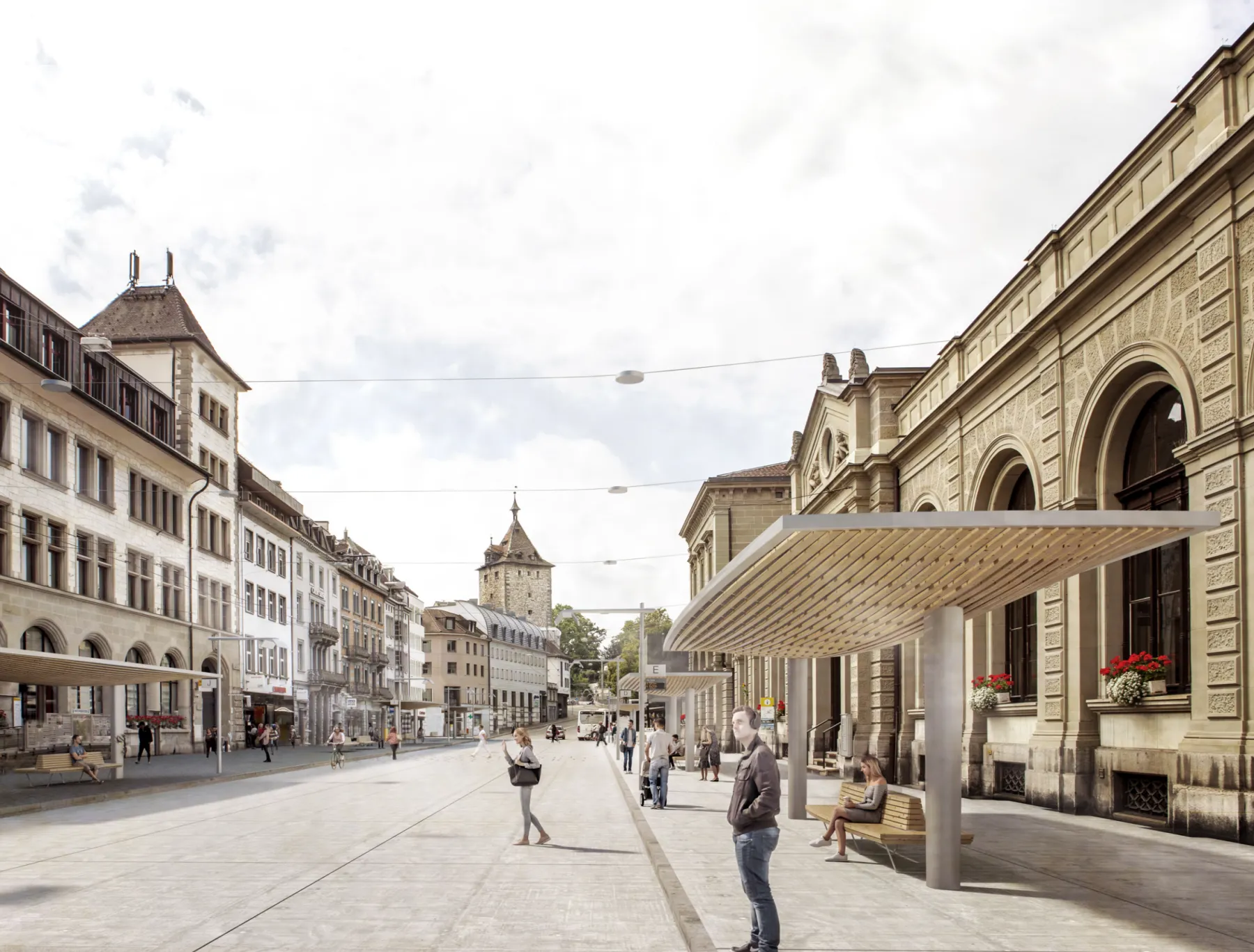 Platz mit vielen Menschen und Gebäuden