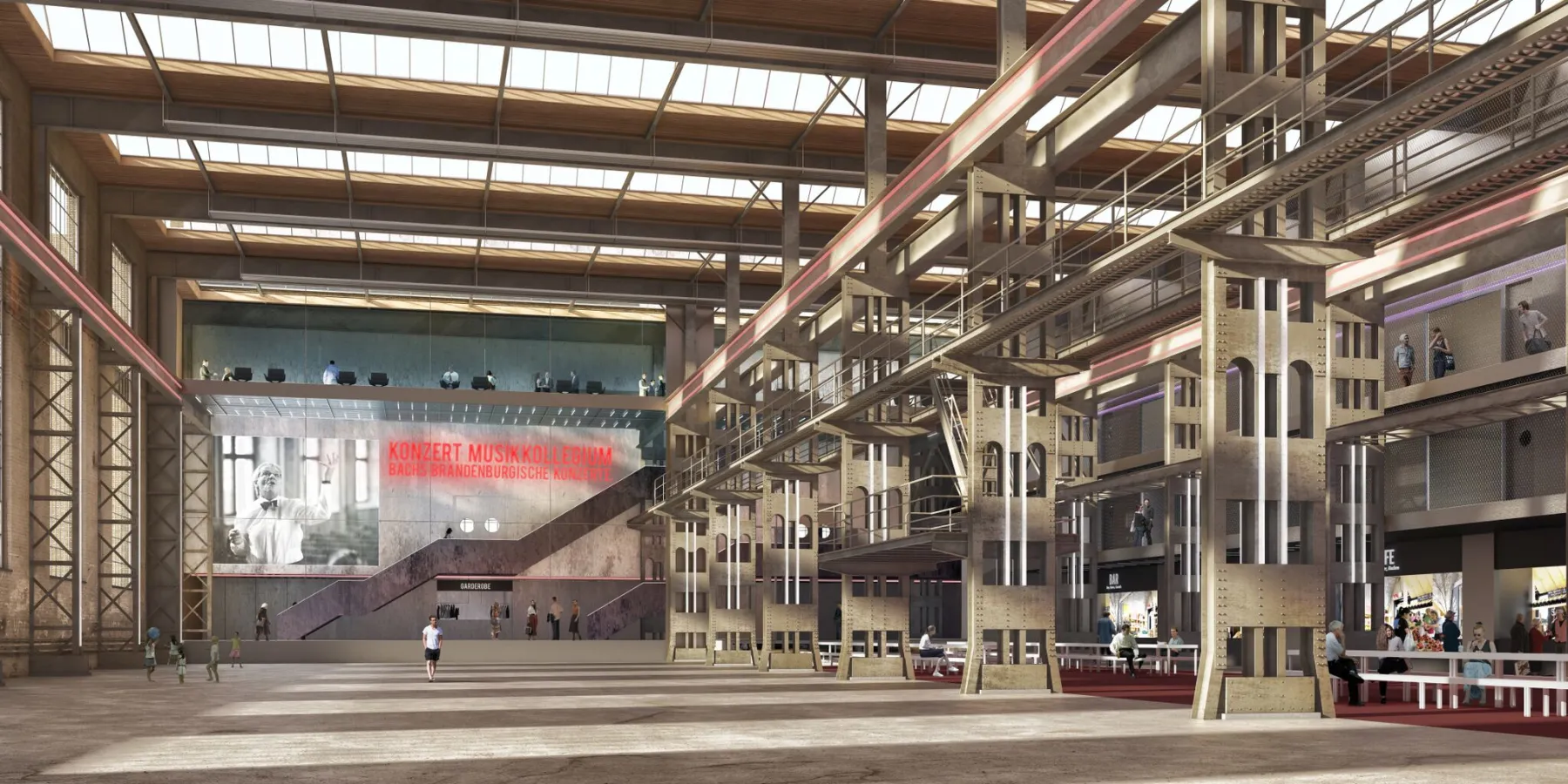 Grosse Halle mit hoher Decke und einem Lastkrahn