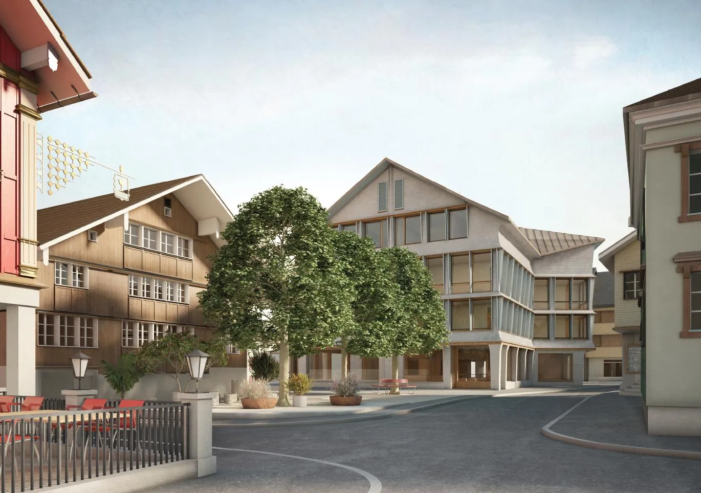 Platz mit Häusern rundherum