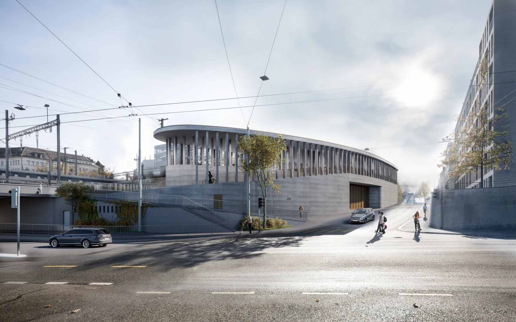 Platz mit Gebäude im Hintergrund