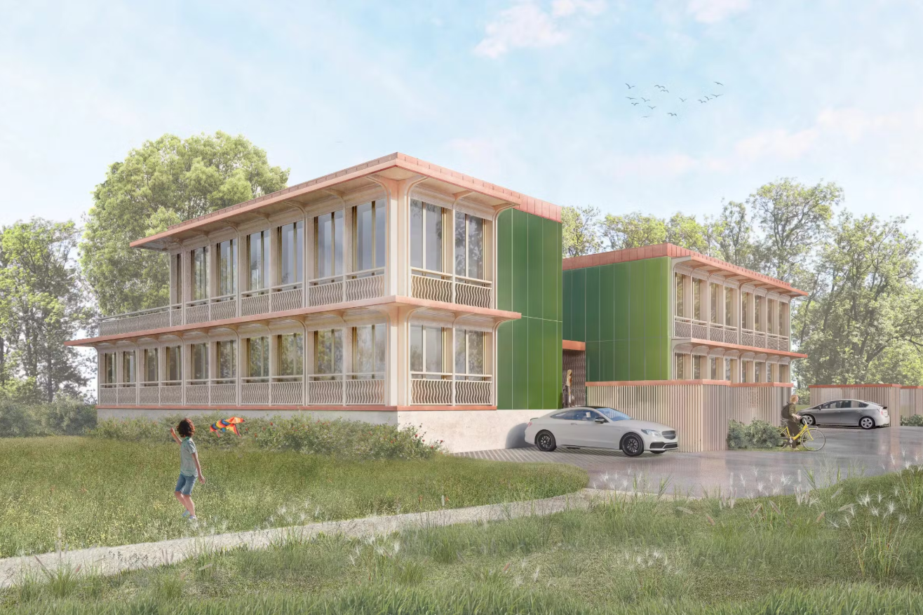 Neubau sieben Einfamilienhäuser am Schilfweg Haus auf Wiese mit vielen Fenstern